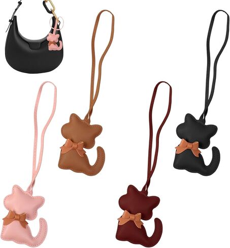 4pcs Leather Cat Bag Charm, Cats-Shaped Leather Keychain, Cute Cartoon Kitten Animal Purse Pendants for Women and Men Cat Lovers Purse Backpack Key Chains in Saudi Arabia