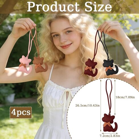 4pcs Leather Cat Bag Charm, Cats-Shaped Leather Keychain, Cute Cartoon Kitten Animal Purse Pendants for Women and Men Cat Lovers Purse Backpack Key Chains in Saudi Arabia