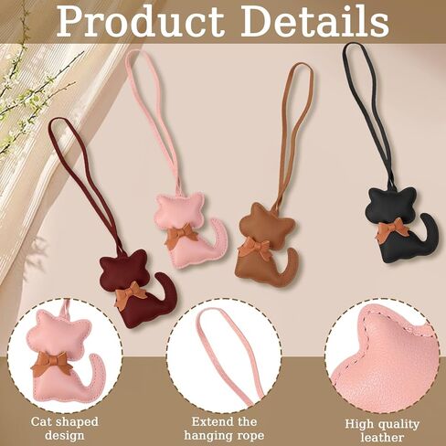 4pcs Leather Cat Bag Charm, Cats-Shaped Leather Keychain, Cute Cartoon Kitten Animal Purse Pendants for Women and Men Cat Lovers Purse Backpack Key Chains in Saudi Arabia