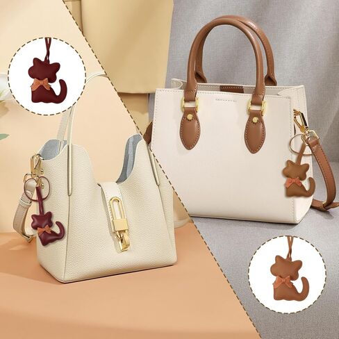4pcs Leather Cat Bag Charm, Cats-Shaped Leather Keychain, Cute Cartoon Kitten Animal Purse Pendants for Women and Men Cat Lovers Purse Backpack Key Chains in Saudi Arabia
