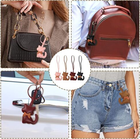4pcs Leather Cat Bag Charm, Cats-Shaped Leather Keychain, Cute Cartoon Kitten Animal Purse Pendants for Women and Men Cat Lovers Purse Backpack Key Chains in Saudi Arabia