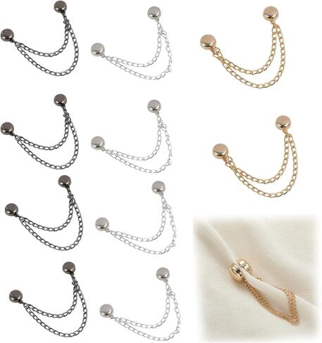 10 Pcs Multi-Function Magnetic Clothing Clips with Chains, Magnet Clothing Pins for Shirt/Hem/Sleeves/Pants/Hijab/Scarves, Multi Use Fashion Fixer for Women & Men in Kuwait