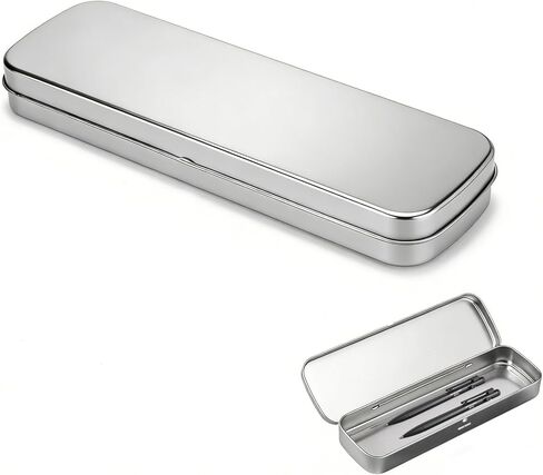 علبة أقلام رصاص معدنية من القصدير، علب صغيرة مع غطاء، صناديق مستطيلة فارغة لتخزين أقلام الرصاص والفرش وأقلام التلوين وحافظة معدنية متينة بمفصلات للوازم الفنية المكتبية in Kuwait