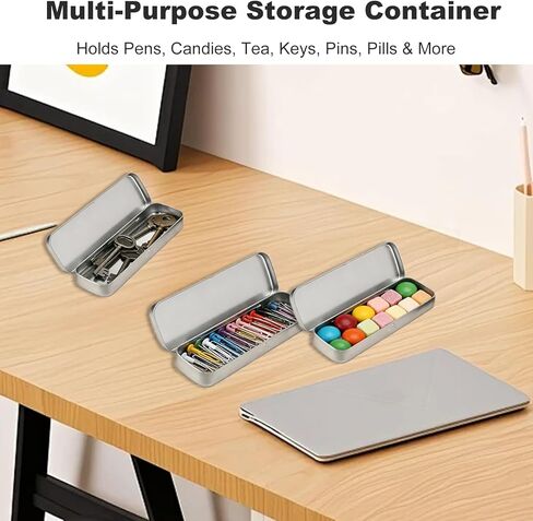 علبة أقلام رصاص معدنية من القصدير، علب صغيرة مع غطاء، صناديق مستطيلة فارغة لتخزين أقلام الرصاص والفرش وأقلام التلوين وحافظة معدنية متينة بمفصلات للوازم الفنية المكتبية in Kuwait