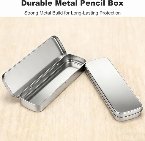 علبة أقلام رصاص معدنية من القصدير، علب صغيرة مع غطاء، صناديق مستطيلة فارغة لتخزين أقلام الرصاص والفرش وأقلام التلوين وحافظة معدنية متينة بمفصلات للوازم الفنية المكتبية in Kuwait