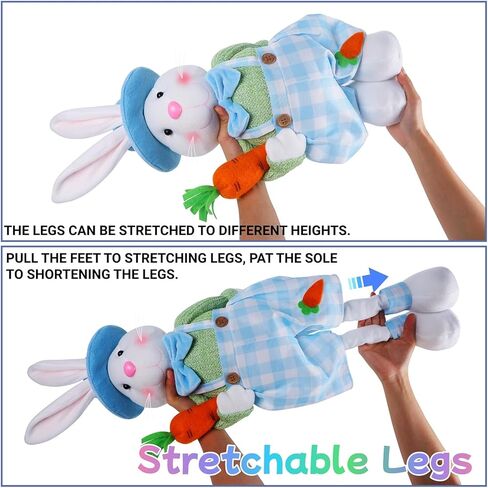 Juegoal 2 Pack Easter Decorations Standing Bunny with Stretchable Legs, 23" to 32" Handmade Easter Rabbit Couple Statues, Cute Photo Props Gifts for Office Kitchen Farmhouse Spring Home in Saudi Arabia
