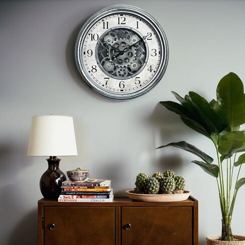Lily's Home 15" Moving Gears Wall Clock, Large Modern Clocks for Living Room Decor, Industrial Steampunk Vintage Decorative Wall Clock for Home, Office - Intricate Gear Design, Bold Numbers (Bronze) in Saudi Arabia