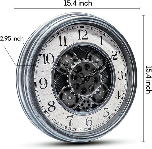 Lily's Home 15" Moving Gears Wall Clock, Large Modern Clocks for Living Room Decor, Industrial Steampunk Vintage Decorative Wall Clock for Home, Office - Intricate Gear Design, Bold Numbers (Bronze) in Saudi Arabia