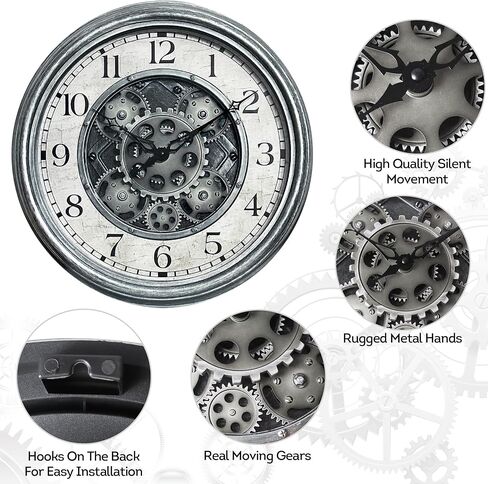 Lily's Home 15" Moving Gears Wall Clock, Large Modern Clocks for Living Room Decor, Industrial Steampunk Vintage Decorative Wall Clock for Home, Office - Intricate Gear Design, Bold Numbers (Bronze) in Saudi Arabia