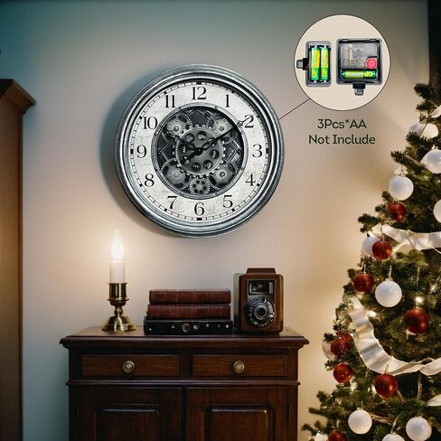 Lily's Home 15" Moving Gears Wall Clock, Large Modern Clocks for Living Room Decor, Industrial Steampunk Vintage Decorative Wall Clock for Home, Office - Intricate Gear Design, Bold Numbers (Bronze) in Saudi Arabia