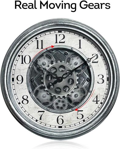 Lily's Home 15" Moving Gears Wall Clock, Large Modern Clocks for Living Room Decor, Industrial Steampunk Vintage Decorative Wall Clock for Home, Office - Intricate Gear Design, Bold Numbers (Bronze) in Saudi Arabia