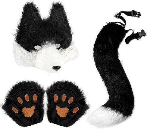 Realistic Werewolf Mask Gloves & Tail Set Wolf Mask,Gloves &Furry Tail,Complete Wolf Costume for Cosplay Christmas in Saudi Arabia