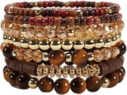 Boho Wooden Beads Bracelets Bohemian Bracelet Stack for Men Women Wood Beaded Bracelet Set in Saudi Arabia
