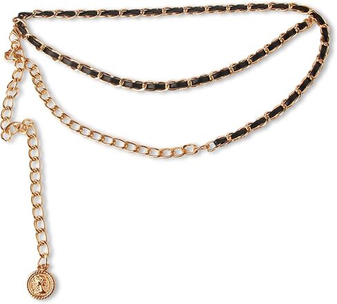 Vintage Leather Chain Belt Women Leather Woven Portrait Pendant Layered Waist Chain Adjustable Gold Body Chain in Saudi Arabia