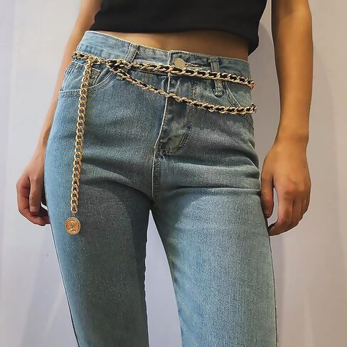 Vintage Leather Chain Belt Women Leather Woven Portrait Pendant Layered Waist Chain Adjustable Gold Body Chain in Saudi Arabia