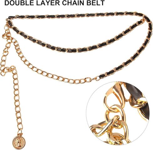 Vintage Leather Chain Belt Women Leather Woven Portrait Pendant Layered Waist Chain Adjustable Gold Body Chain in Saudi Arabia