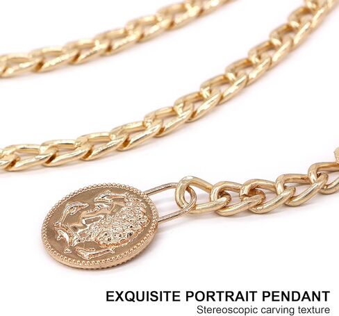 Vintage Leather Chain Belt Women Leather Woven Portrait Pendant Layered Waist Chain Adjustable Gold Body Chain in Saudi Arabia