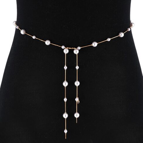 Pearl Chain Belt Adjustable Waist Chain Belt Trendy Fashion Plus Size Tassel Pendant Belts Wedding Bride Jewelry Body Accessories for Women Dress Beach Summer in Saudi Arabia