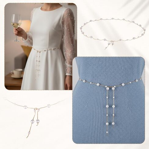 Pearl Chain Belt Adjustable Waist Chain Belt Trendy Fashion Plus Size Tassel Pendant Belts Wedding Bride Jewelry Body Accessories for Women Dress Beach Summer in Saudi Arabia
