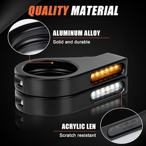 PSLER إشارات انعطاف شوكة الدراجة النارية 12 فولت LED إشارة الانعطاف 41 مم مشبك شوكة أمامي متوافق مع معظم الدراجات النارية، ضوء كهرماني وأبيض، زوج واحد in Saudi Arabia
