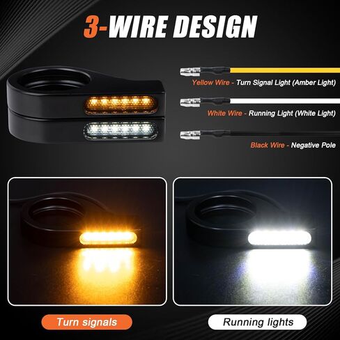 PSLER إشارات انعطاف شوكة الدراجة النارية 12 فولت LED إشارة الانعطاف 41 مم مشبك شوكة أمامي متوافق مع معظم الدراجات النارية، ضوء كهرماني وأبيض، زوج واحد in Saudi Arabia