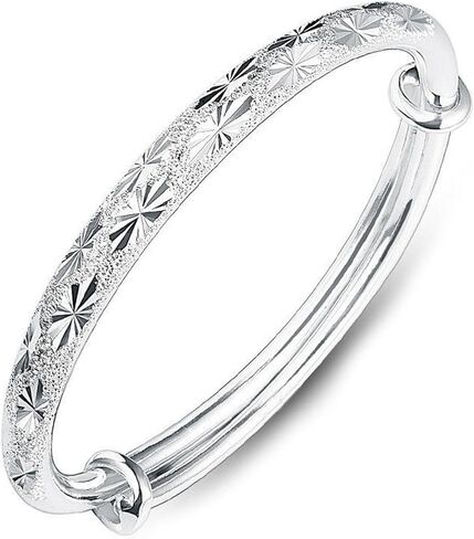 Bangle Bracelet for Women, 925 Sterling Silver Cuff Bracelet Women's Fashion Simple Adjustable Elegant Jewelry for Mom Valentine Wife Mother Day Gift in Saudi Arabia