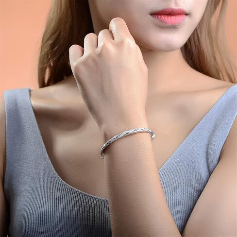 Bangle Bracelet for Women, 925 Sterling Silver Cuff Bracelet Women's Fashion Simple Adjustable Elegant Jewelry for Mom Valentine Wife Mother Day Gift in Saudi Arabia