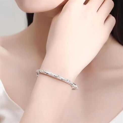 Bangle Bracelet for Women, 925 Sterling Silver Cuff Bracelet Women's Fashion Simple Adjustable Elegant Jewelry for Mom Valentine Wife Mother Day Gift in Saudi Arabia
