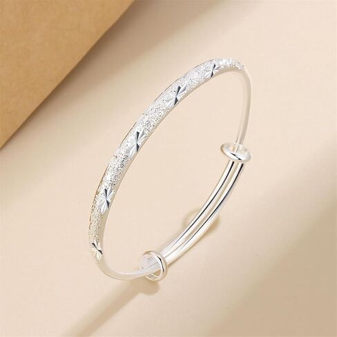 Bangle Bracelet for Women, 925 Sterling Silver Cuff Bracelet Women's Fashion Simple Adjustable Elegant Jewelry for Mom Valentine Wife Mother Day Gift in Saudi Arabia