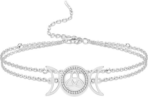 VASSAGO Triple Moon Goddess Bracelet Stainless Steel Celtic Knot Charm Bracelet Adjustable Layered Anklet Wicca Amulet Irish Jewelry for Women in Saudi Arabia