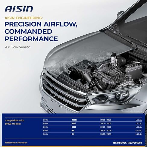 AISIN MAFBM-00157 Mass Air Flow (MAF) Sensor with Housing - Compatible with BMW E46 325Ci 325i 330i 2003-2005, 330Ci 2003-2006, X3 E83 2004-2006, Z4 E85 2003-2005 - 2.5L 3.0L, with 6 Pins in Saudi Arabia