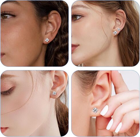 6 Pairs Square Stud Earrings Set for Women Men - Surgical 316L Stainless Steel & Cubic Zirconia for Sensitive Skin - 6 Sizes 3-8mm Mixed Pack - Minimalist Dainty Jewelry Gift for Multiple Piercings in Kuwait