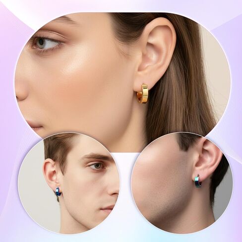 5 Pairs Small Hoop Earrings For Men, Stainless Steel Hoop Earrings For Men Colored Huggie Earring For Women Unisex Earring Set Minimalist Huggie (Gold, Silver, Black, Blue, Laser) in Saudi Arabia