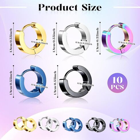 5 Pairs Small Hoop Earrings For Men, Stainless Steel Hoop Earrings For Men Colored Huggie Earring For Women Unisex Earring Set Minimalist Huggie (Gold, Silver, Black, Blue, Laser) in Saudi Arabia
