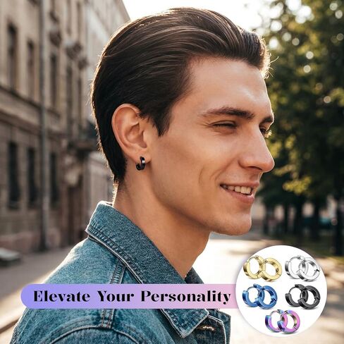 5 Pairs Small Hoop Earrings For Men, Stainless Steel Hoop Earrings For Men Colored Huggie Earring For Women Unisex Earring Set Minimalist Huggie (Gold, Silver, Black, Blue, Laser) in Saudi Arabia