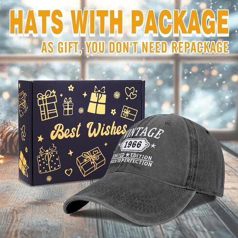 هدايا عيد ميلاد سعيد 60 للنساء والرجال خمر 1966 قبعة بيسبول أفكار هدايا مضحكة (أسود) in Kuwait