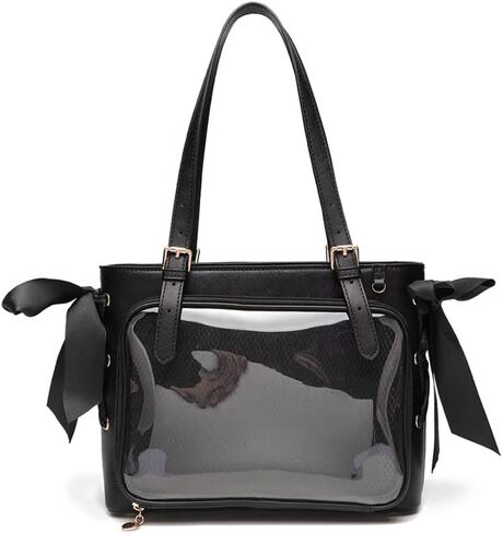 Tote Ita Bag with Insert, Black Single Shoulder Bag Crossbody PU Leather Bags for Badge Button Merchandise Fandom Goods Dolls Plush Toys Display in Kuwait