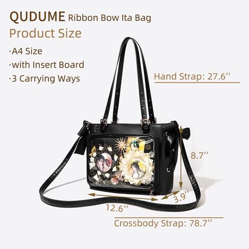 Tote Ita Bag with Insert, Black Single Shoulder Bag Crossbody PU Leather Bags for Badge Button Merchandise Fandom Goods Dolls Plush Toys Display in Kuwait