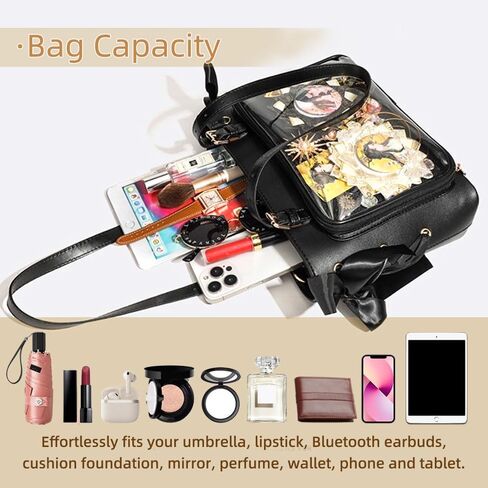 Tote Ita Bag with Insert, Black Single Shoulder Bag Crossbody PU Leather Bags for Badge Button Merchandise Fandom Goods Dolls Plush Toys Display in Kuwait