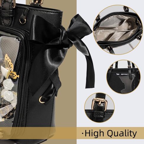 Tote Ita Bag with Insert, Black Single Shoulder Bag Crossbody PU Leather Bags for Badge Button Merchandise Fandom Goods Dolls Plush Toys Display in Kuwait