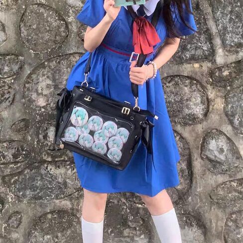 Tote Ita Bag with Insert, Black Single Shoulder Bag Crossbody PU Leather Bags for Badge Button Merchandise Fandom Goods Dolls Plush Toys Display in Kuwait