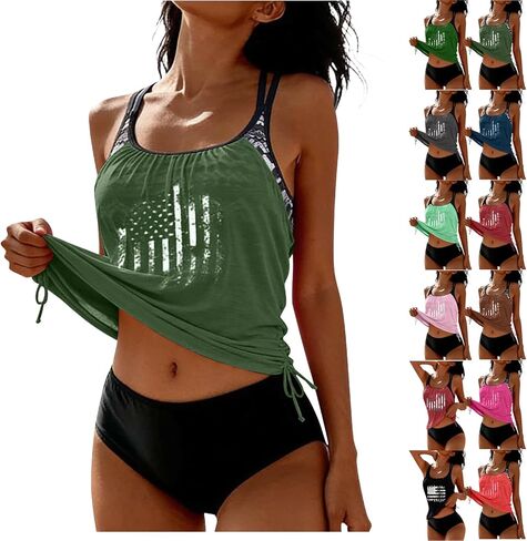Womens Two Piece Tankini Swimsuits Tummy Control Modest Bathing Suit with Shorts Summer Ruched Blouson Swimsuit in Saudi Arabia