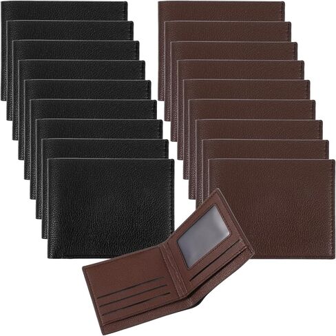 16 Pcs Leather Wallet for Men Blocking | Extra Capacity Bifold Wallet with 2 ID Windows Ultra Strong Stitching | Slim Billfold with 6 Card Slots | Gift for Him, DIY Engraving in Saudi Arabia