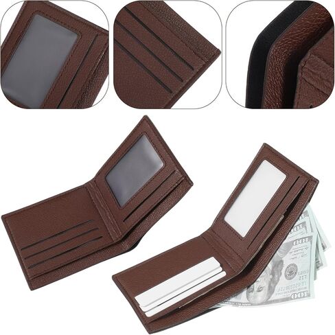 16 Pcs Leather Wallet for Men Blocking | Extra Capacity Bifold Wallet with 2 ID Windows Ultra Strong Stitching | Slim Billfold with 6 Card Slots | Gift for Him, DIY Engraving in Saudi Arabia
