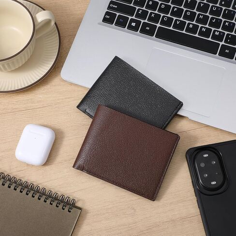 16 Pcs Leather Wallet for Men Blocking | Extra Capacity Bifold Wallet with 2 ID Windows Ultra Strong Stitching | Slim Billfold with 6 Card Slots | Gift for Him, DIY Engraving in Saudi Arabia
