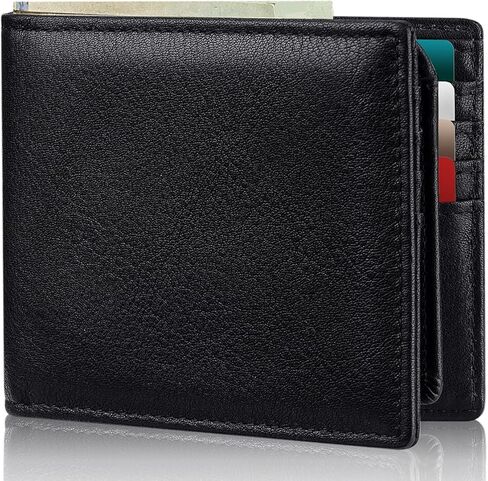 Men's Genuine Leather Bifold Wallet RFID Blocking with 2 ID Windows 11 Card Slots 2 Cash Pockets & Gift Box (Brown) in Saudi Arabia