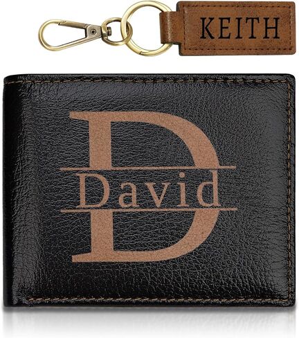 محفظة مخصصة للرجال، محفظة جلدية أصلية محفورة حسب الطلب تحجب RFID له، الأب، الأب، الصديق، الابن، الزوج، رفقاء العريس، هدايا لعيد الميلاد، الذكرى السنوية، التخرج (بني داكن) in Kuwait