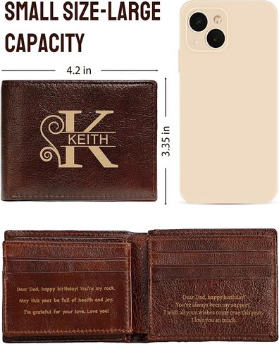 محفظة مخصصة للرجال، محفظة جلدية أصلية محفورة حسب الطلب تحجب RFID له، الأب، الأب، الصديق، الابن، الزوج، رفقاء العريس، هدايا لعيد الميلاد، الذكرى السنوية، التخرج (بني داكن) in Kuwait