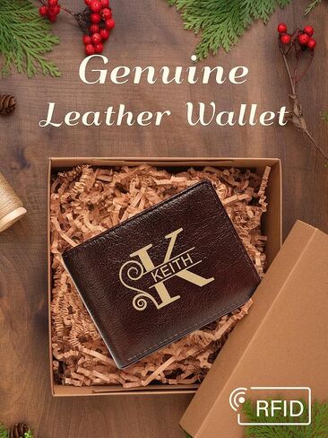 محفظة مخصصة للرجال، محفظة جلدية أصلية محفورة حسب الطلب تحجب RFID له، الأب، الأب، الصديق، الابن، الزوج، رفقاء العريس، هدايا لعيد الميلاد، الذكرى السنوية، التخرج (بني داكن) in Kuwait