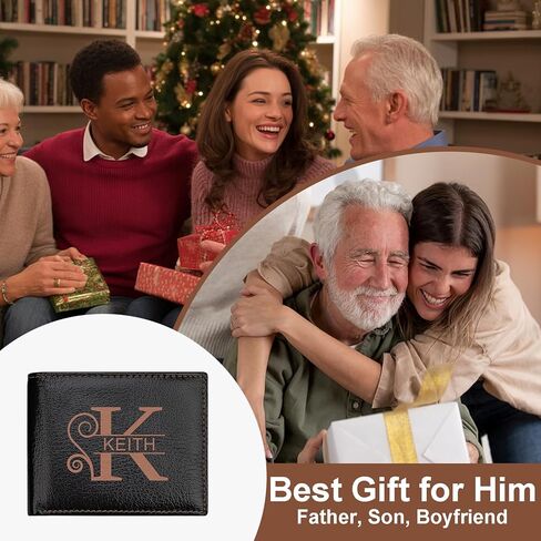 محفظة مخصصة للرجال، محفظة جلدية أصلية محفورة حسب الطلب تحجب RFID له، الأب، الأب، الصديق، الابن، الزوج، رفقاء العريس، هدايا لعيد الميلاد، الذكرى السنوية، التخرج (بني داكن) in Kuwait